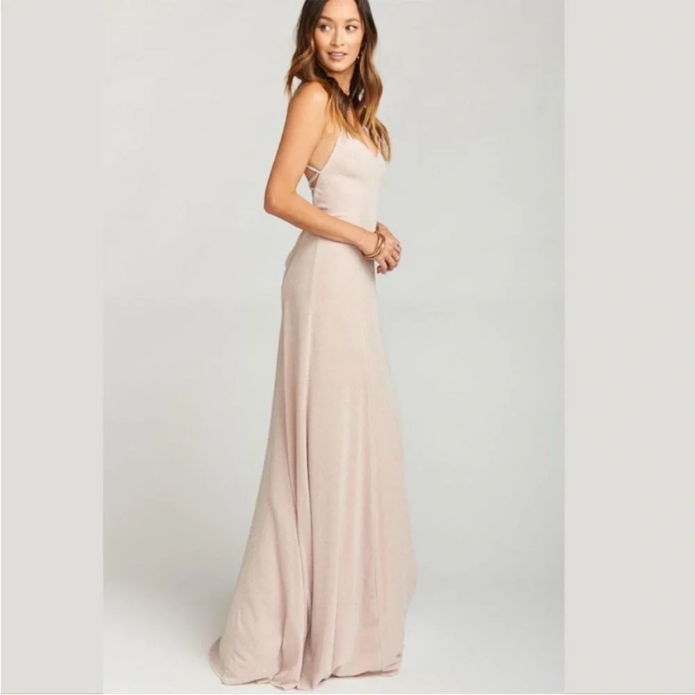 Show Me Your MuMu Godshaw Goddess Gown Backless, Shine Blush Bridesmaid Dress - Picture 3 of 6
